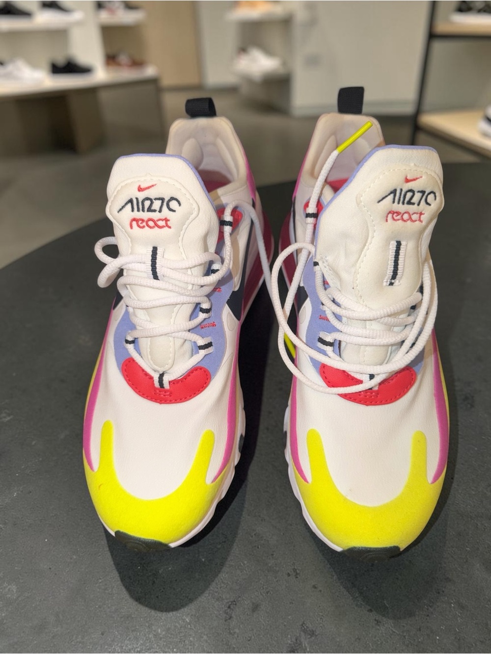 Nike Air Max 270 React Kids Sneakers White Yellow Pink Red - Picture 1 of 7